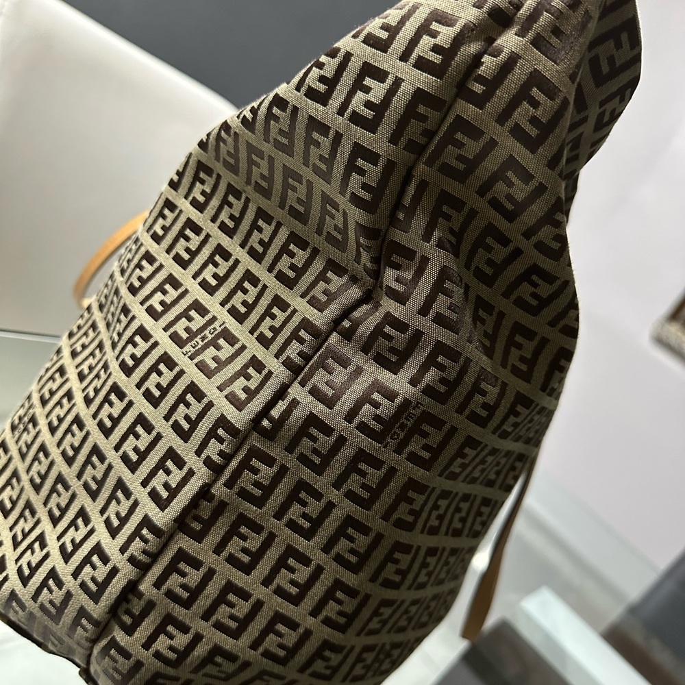 SOLD Auth FENDI Zucchino Tote Bag Beige Brown Canvas Leather 8bh026 - Picture 10 of 17
